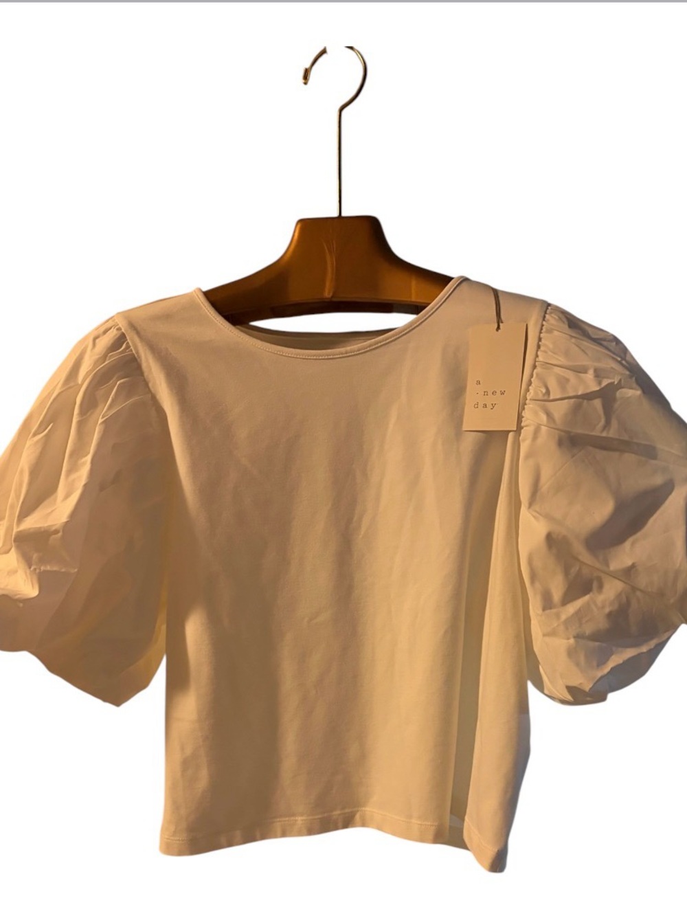 a new day white Puff Sleeve Tee - white New size x-large NWT